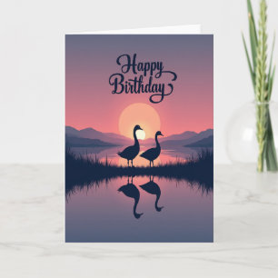 Cartão de Aniversário Reflexo dos Pássaros do Pôr
