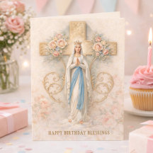 Cartão de Aniversário Religioso da Virgem Maria Ca