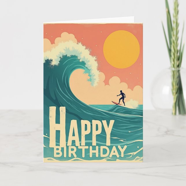 Cartão de Aniversário Retro Surfer (Frente)