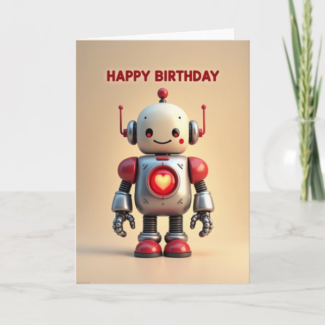 Cartão de Aniversário Robótico Adocicado (Frente)