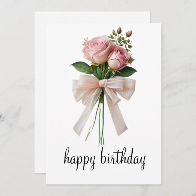 Cartão de aniversário romântico floral feliz (Frente/Verso)