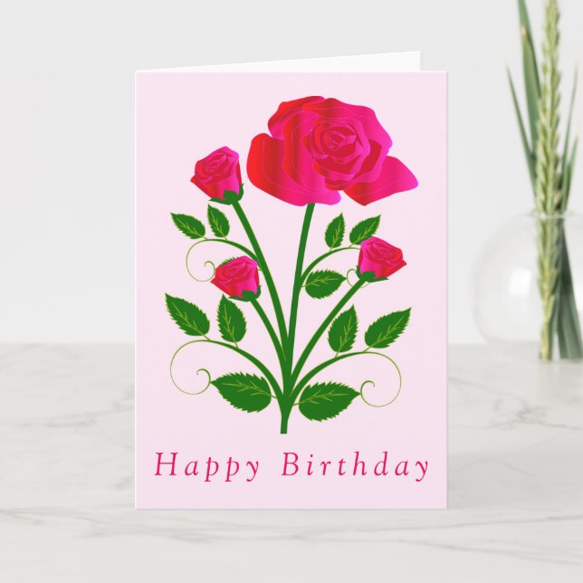 Cartão de Aniversário Romântico Rosa (Frente)