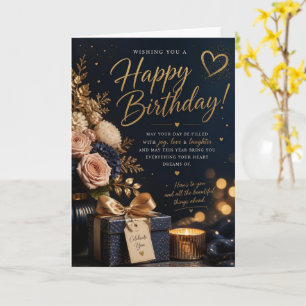 Cartão de Aniversário Rosa Bege Navy