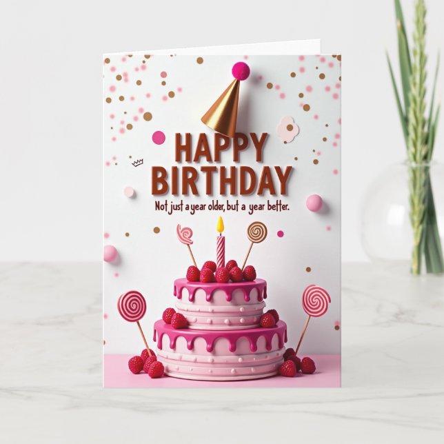 Cartão de Aniversário Rosa Berry (Frente)