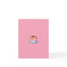Cartão de aniversário, rosa, bolo, kawaii, cartão