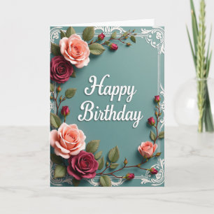 Cartão de Aniversário Rosa Carmesim
