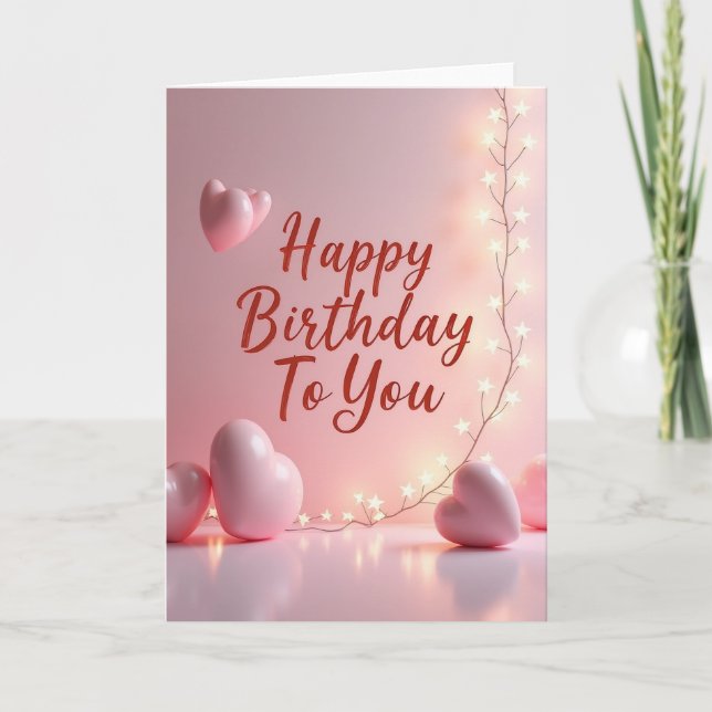 Cartão de Aniversário Rosa com Roteiro (Frente)
