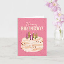 Cartão de Aniversário Rosa com um Bolo de Aniversá
