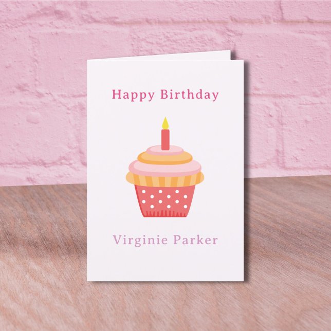 Cartão de Aniversário Rosa-cupcake (Cupcake Pink Birthday Card )