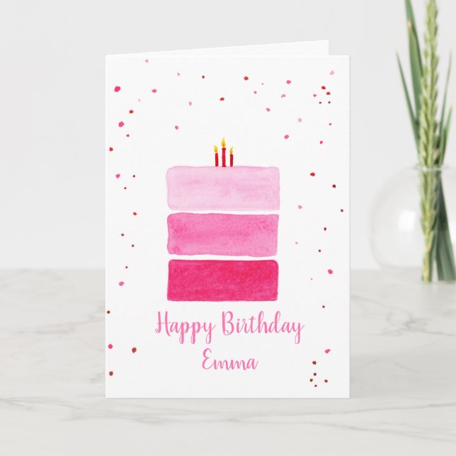 Cartão de aniversário rosa de menina personalizada (Frente)
