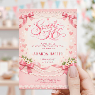 Cartão de Aniversário Rosa de Sweet 16