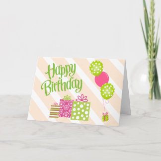 Cartão de Aniversário Rosa e Verde de Menina Espec