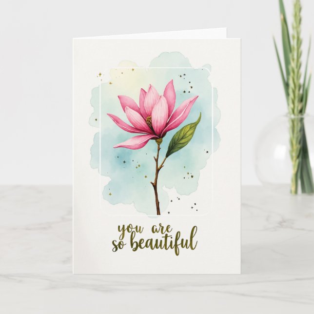 Cartão de Aniversário Rosa em Flor (Frente)