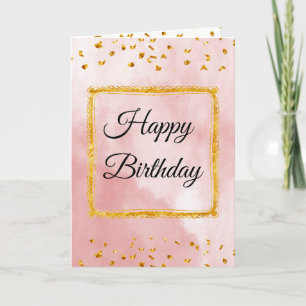 Cartão de Aniversário Rosa Pastel com Moldura Dour