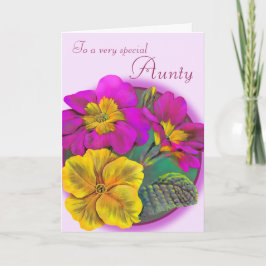 Cartão de aniversário rosa púrpura da Primula tia