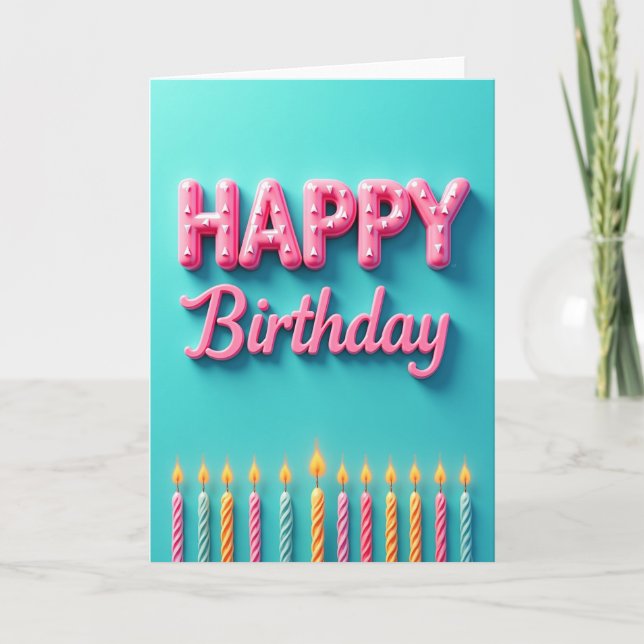 Cartão de Aniversário Rosa Salpicado (Frente)