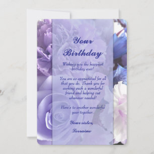Cartão de Aniversário Rosa Violeta Azul