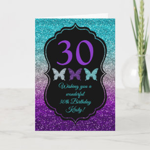 Cartão de Aniversário Roxo Cinza Azul Brilhante Fu