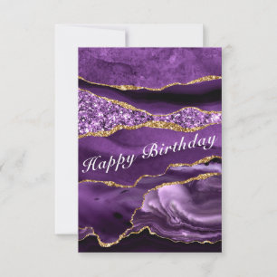 Cartão de Aniversário Roxo e Dourado Ágata Brilho