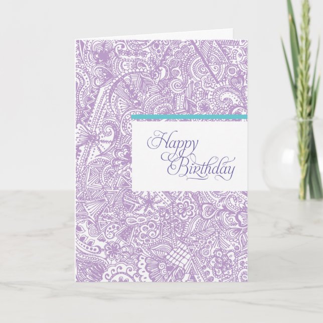 Cartão de Aniversário Roxo Henna (Frente)