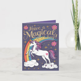 Cartão de Aniversário Roxo Unicorn