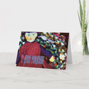Cartão de aniversário russo com uma boneca de pano