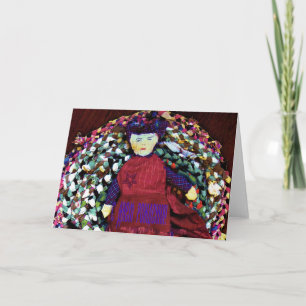 Cartão de aniversário russo com uma boneca de pano