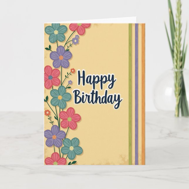 Cartão de Aniversário Rústico Feliz (Frente)
