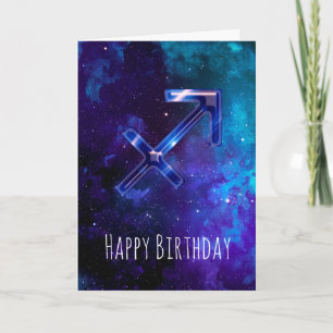Cartão de Aniversário Sagitário Espaço Azul