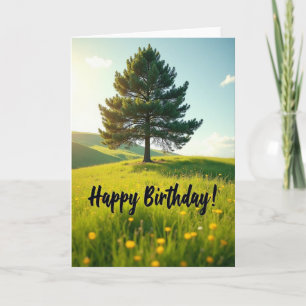 Cartão de Aniversário Sereno com Árvore Sempre Ver