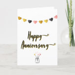 Cartão de aniversário simples e feliz para Casais<br><div class="desc">Um cartão limpo e simples de aniversário feliz para um casal especial que é adequado para qualquer aniversário. Apresenta uma ilustração de uma terra de corações, a mensagem Feliz Aniversário e um pote com flores em forma de coração na frente. A mensagem dentro está pronta para o seu toque personalizado...</div>