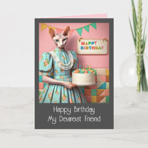 Cartão de Aniversário Sphynx Cat Lady with Birth