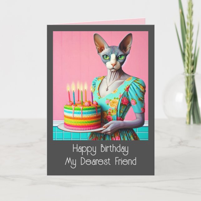 Cartão de Aniversário | Sphynx Cat Lady with Birth (Frente)