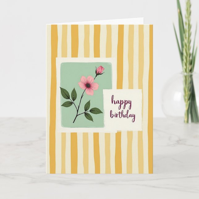 Cartão de Aniversário Striped Bloom (Frente)