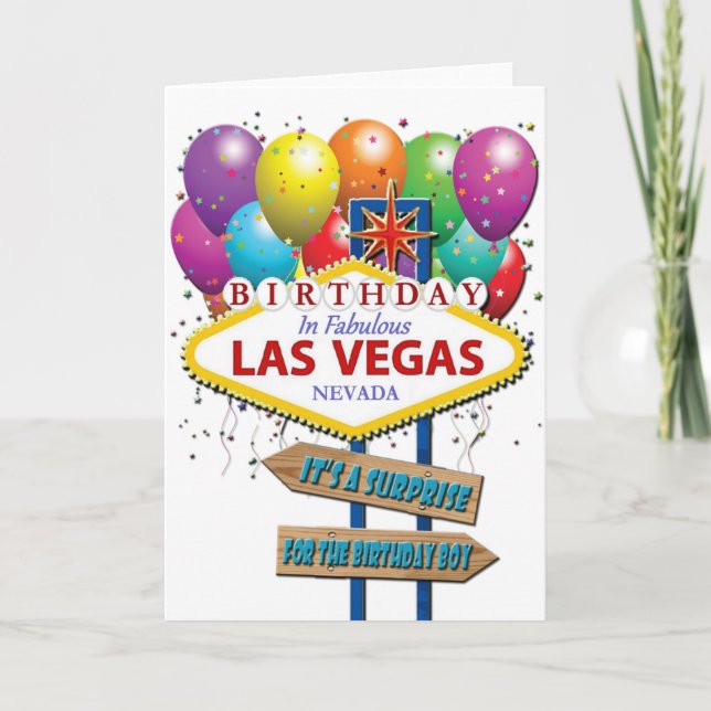 Cartão de Aniversário Surpresa de Las Vegas (Frente)