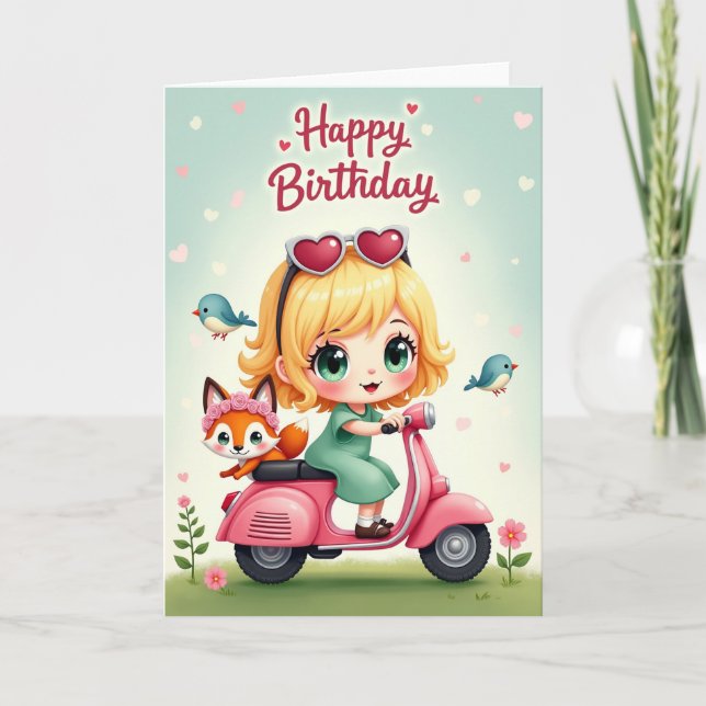 Cartão de Aniversário Sweet Scooter (Frente)