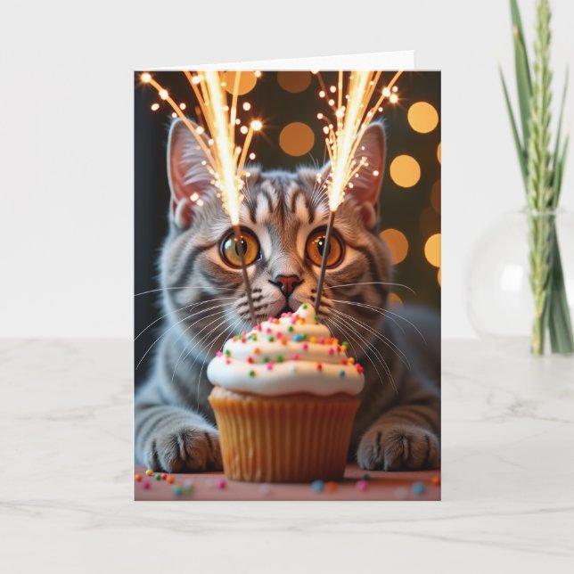 Cartão de Aniversário Tabby Sparkler (Frente)