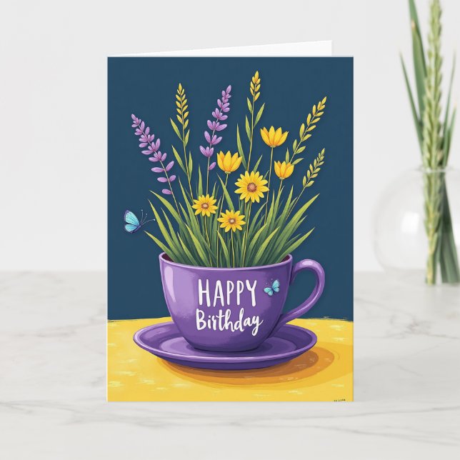Cartão de Aniversário Teacup Flora (Frente)