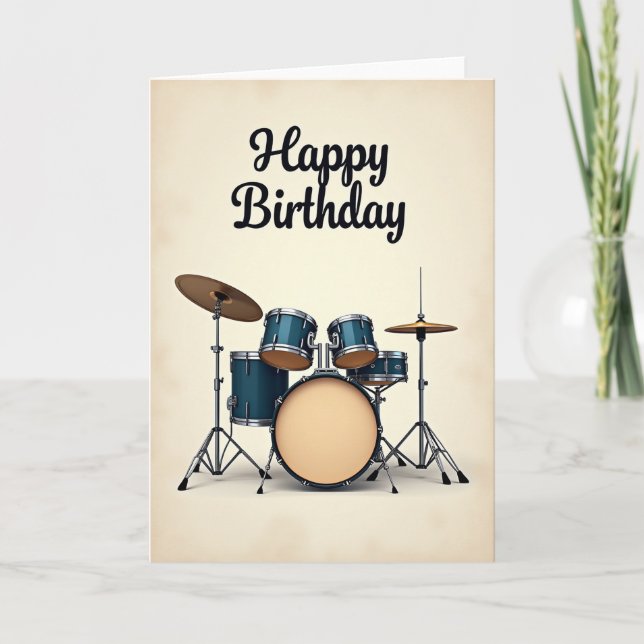 Cartão de Aniversário Teal Drum Kit (Frente)
