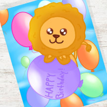 Cartão de Aniversário Temático de Leão Colorido Pe