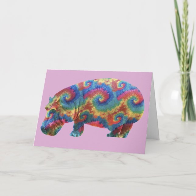 Cartão de Aniversário Tie Dye Hippie Hippopotamus (Frente)