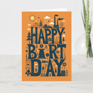 Cartão de Aniversário Tipográfico Divertido