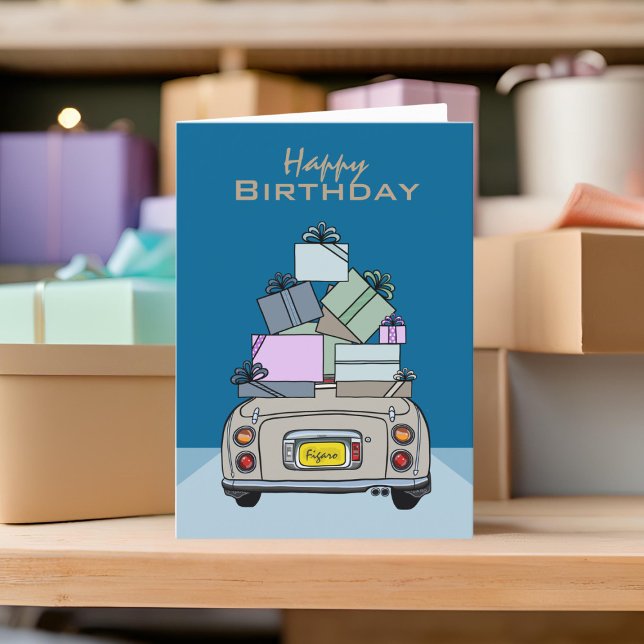 Cartão de Aniversário Topaz Mist Figaro Car (A topaz mist figaro birthday card you can send to your car or your friends)