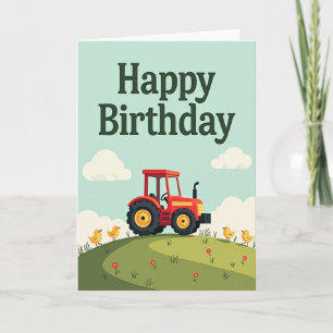 Cartão de Aniversário Trator Vermelho