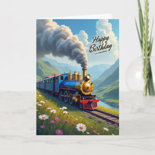 Cartão de Aniversário Trem Azul