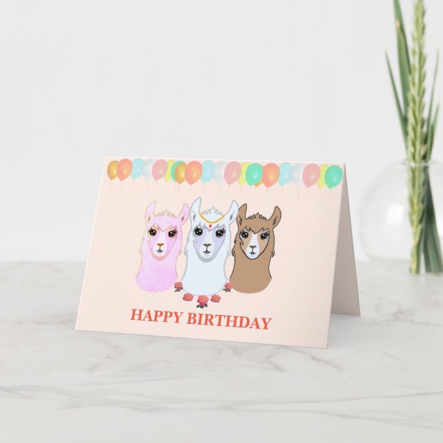 Cartão de Aniversário Três Lhamas (Frente)