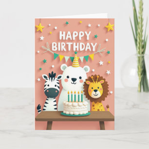 Cartão de Aniversário Trio de Animais