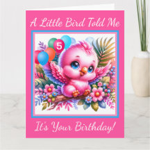 Cartão de Aniversário Tropical de Pássaro Rosa bon