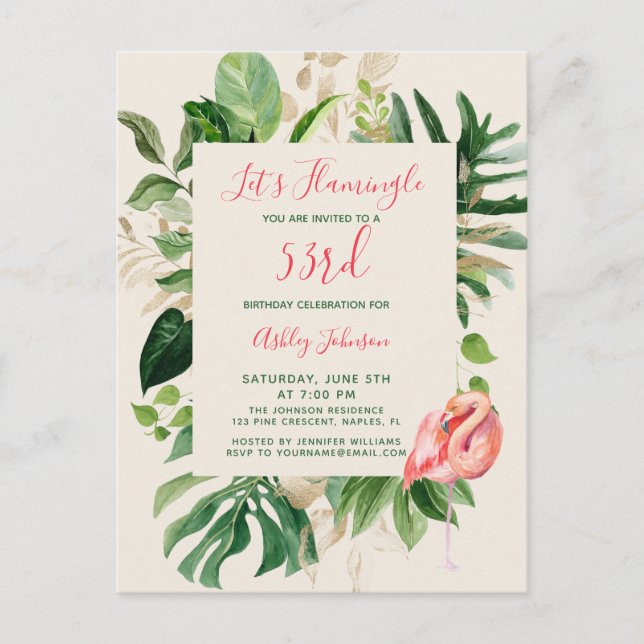 Cartão de Aniversário Trópico de vamos Flamingle Q (Frente)