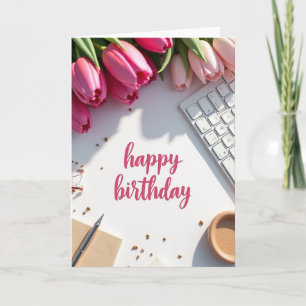 Cartão de Aniversário Tulipa Fúcsia